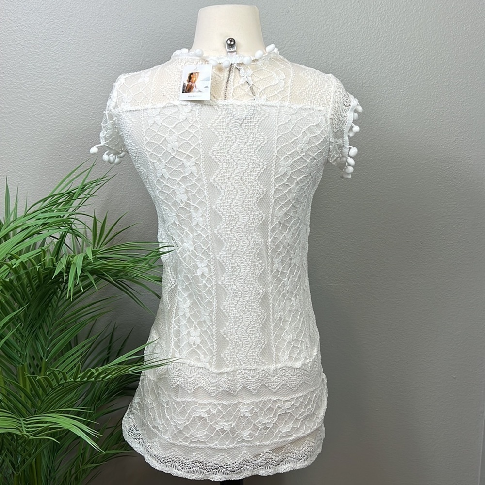 Nwt Boho Beach Hut Coverup White Lace Pom Small — image 3 of 7